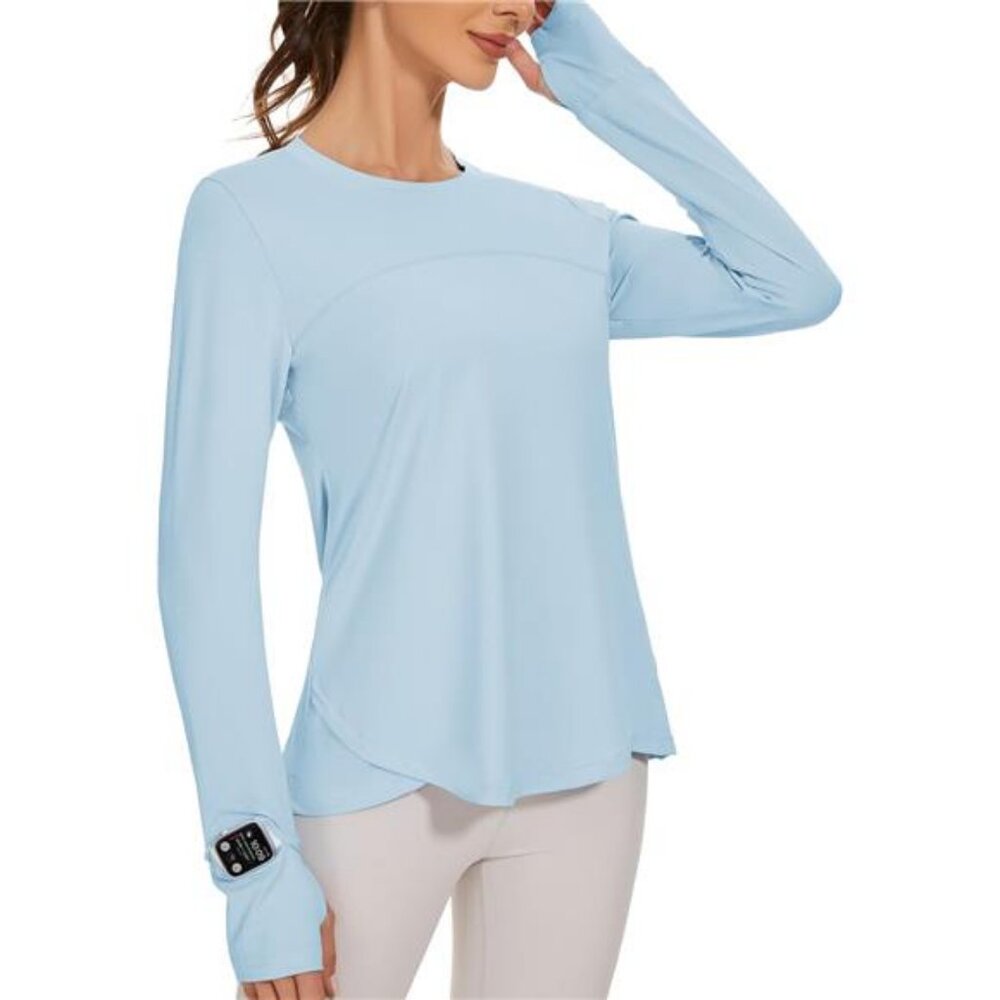 Workout Shirts Long Sleeve Running Tops with Watching Window UPF 50+